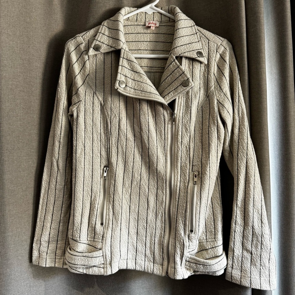 💙 Pixley Textured Stripe Cotton Moto Jacket size Small